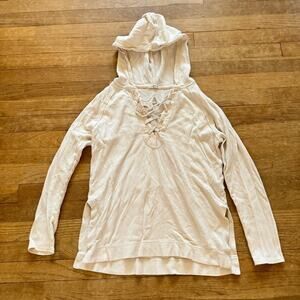 LAmade cream white lattice front hoodie top size extra small XS b16